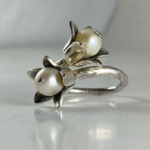 Twist Flower Pearl Sterling Silver Ring